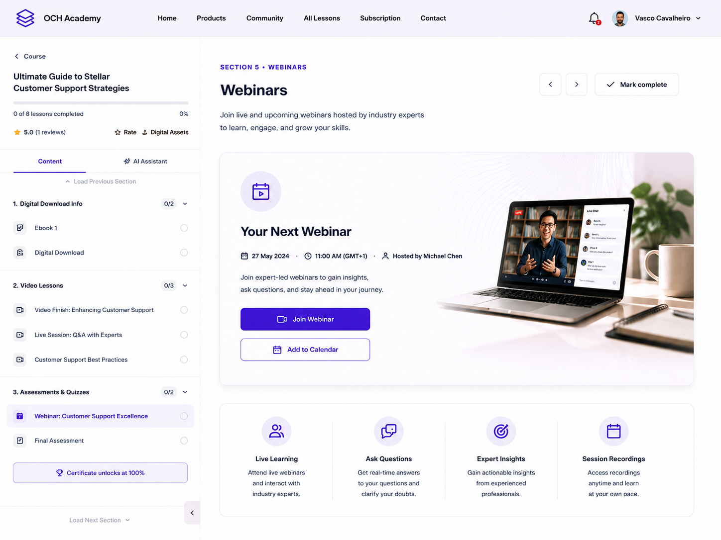 Webinars screenshot